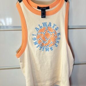 Forever 21 Cream and Orange Graphic Tank Top